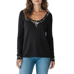 THEORY Black 100% Cashmere Sequin Embellished Sweater Size S